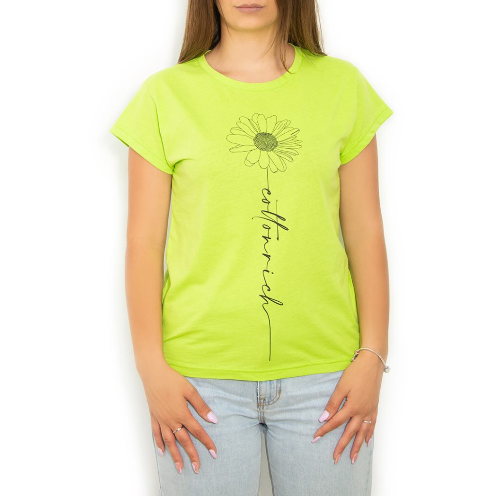 T-Shirt Basic Vert Lime « Daisy » – Cotton-Rich