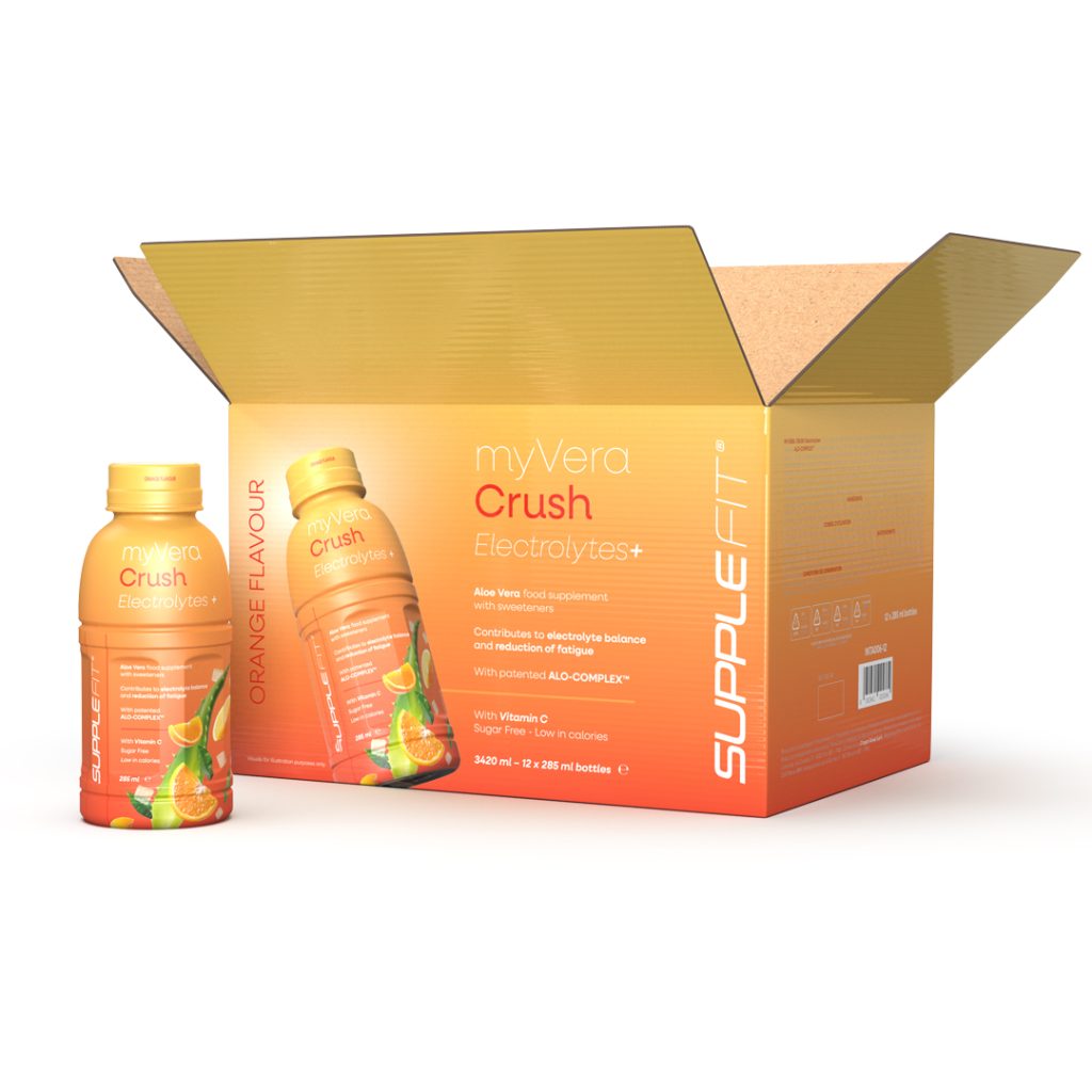 MYVERA CRUSH Electrolytes+ | Boisson à l’Aloe Vera & Vitamines – 12 x 285 ml